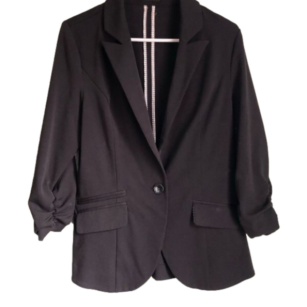 𝅺MAURICES Black Blazer Suit Jacket Ruched 3/4 Sleeve size medium